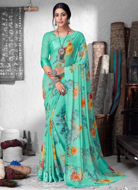Light Sea Green Colour RUCHI STRAWBERRY Hit Designer Casual Wear Chiffon Printed Saree Collection 1509-A